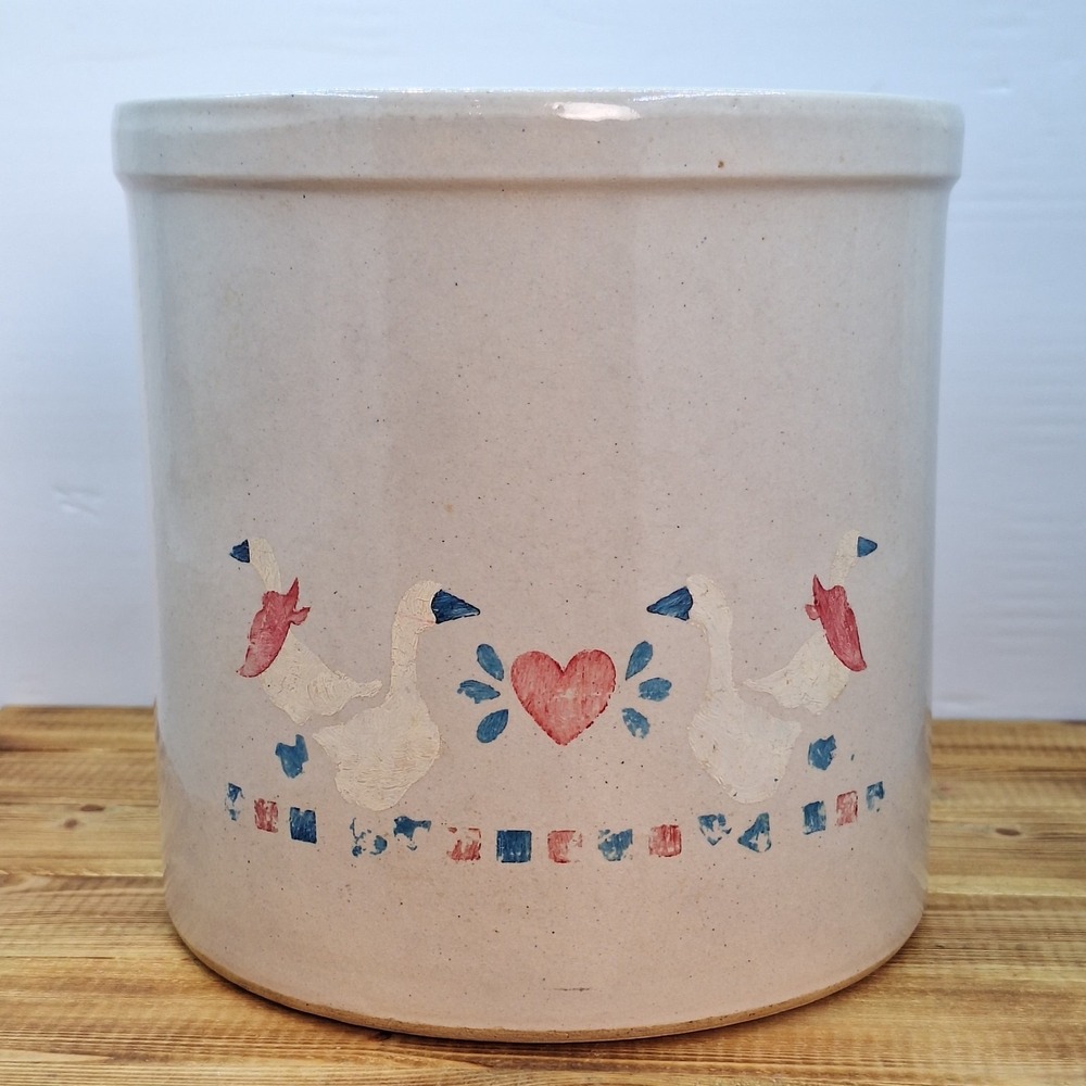 Vtg Robinson Ransbottom 1 Gallon Goose Blue Crown Stoneware Crock Hand Painted